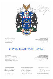 Lettres patentes concédant des emblèmes héraldiques à Steven Lewis Point Lettres patentes concédant des emblèmes héraldiques à Steven Lewis Point