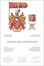 Letters patent granting heraldic emblems to Stephen Troy Chledowski Letters patent granting heraldic emblems to Stephen Troy Chledowski