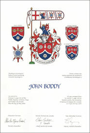 Letters patent granting heraldic emblems to John Boddy