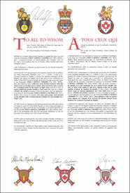 Lettres patentes concédant des emblèmes héraldiques à John Carnell Crosbie