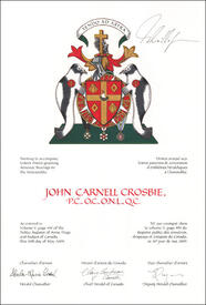 Lettres patentes concédant des emblèmes héraldiques à John Carnell Crosbie