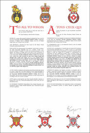 Letters patent granting heraldic emblems to David Charles Onley