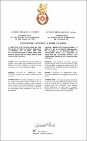 Letters patent confirming the blazon of the Badge of the Governor General's Foot Guards