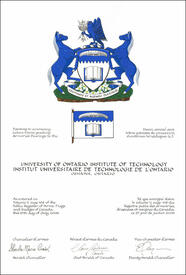 Letters patent granting heraldic emblems to the University of Ontario Institute of Technology