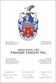 Lettres patentes concédant des emblèmes héraldiques à l'Association des familles Duguay Inc. Lettres patentes concédant des emblèmes héraldiques à l'Association des familles Duguay Inc.