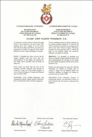 Lettres patentes enregistrant les emblèmes héraldiques d'Alaric John Martin Woodrow
