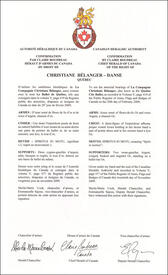 Lettres patentes confirmant les emblèmes héraldiques de Christiane Bélanger-Danse Lettres patentes confirmant les emblèmes héraldiques de Christiane Bélanger-Danse