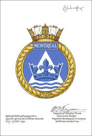 Lettres patentes confirmant le blasonnement de l'insigne du NCSM Montréal Lettres patentes confirmant le blasonnement de l'insigne du NCSM Montréal