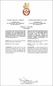 Lettres patentes confirmant le blasonnement de l'insigne du NCSM Nanaimo Lettres patentes confirmant le blasonnement de l'insigne du NCSM Nanaimo