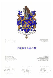 Letters patent granting heraldic emblems to Pierre Masse Letters patent granting heraldic emblems to Pierre Masse