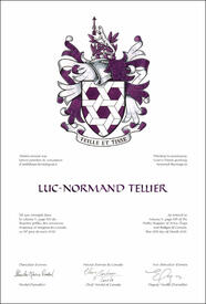 Lettres patentes concédant des emblèmes héraldiques à Luc-Normand Tellier