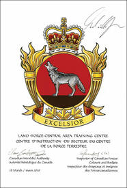 Letters patent approving the Badge of the Land Force Central Area Training Centre Letters patent approving the Badge of the Land Force Central Area Training Centre