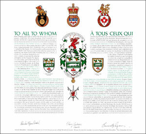 Letters patent granting heraldic emblems to John Francis Archibald Pyke