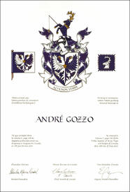 Letters patent granting heraldic emblems to André Gozzo Letters patent granting heraldic emblems to André Gozzo
