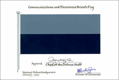 Letters patent confirming the blazon of the Flag and Badge of the Communications and Electronics Branch Letters patent confirming the blazon of the Flag and Badge of the Communications and Electronics Branch