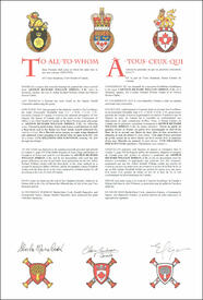 Letters patent granting heraldic emblems to Arthur Richard William Jordan