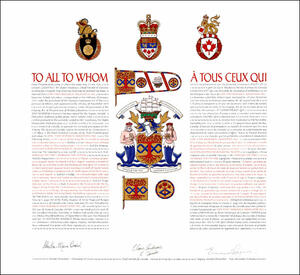 Letters patent granting heraldic emblems to Gen-Find Research Associates, Inc.