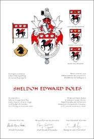 Letters patent granting heraldic emblems to Sheldon Edward Boles