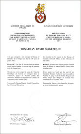 Lettres patentes enregistrant l'insigne de Jonathan David Makepeace