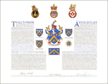 Letters patent granting heraldic emblems to Peter Robert Beverley Armstrong