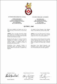 Lettres patentes enregistrant les emblèmes historiques de la Province de Québec