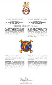 Letters patent confirming the impaled Arms of Office of Léopold Henri Amyot as Herald Chancellor