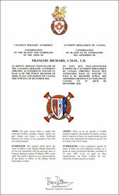Lettres patentes confirmant les armoiries parties d’office de François Richard en tant que vice-chancelier d'armes Lettres patentes confirmant les armoiries parties d’office de François Richard en tant que vice-chancelier d'armes