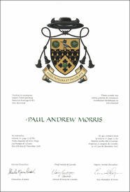 Letters patent granting heraldic emblems to Paul Andrew Morris