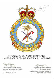 Letters patent approving the blazon of the Badge of the 417 Combat Support Squadron Letters patent approving the blazon of the Badge of the 417 Combat Support Squadron