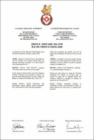 Lettrs patentes enregistrant les emblèmes héraldiques de la Province de l'Île-du-Prince-Édouard