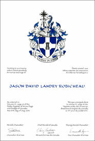 Letters patent granting heraldic emblems to Jason David Landry Robicheau Letters patent granting heraldic emblems to Jason David Landry Robicheau