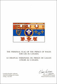 Letters patent registering the Flag of the Prince of Wales for personal use in Canada