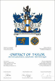 Letters patent granting heraldic emblems to the District of Taylor