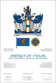 Letters patent granting heraldic emblems to the District of Taylor Letters patent granting heraldic emblems to the District of Taylor