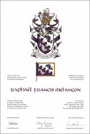 Letters patent granting heraldic emblems to Raphaël Francis Melançon Letters patent granting heraldic emblems to Raphaël Francis Melançon