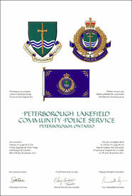 Letters patent granting heraldic emblems to the Peterborough Lakefield Community Police Service Letters patent granting heraldic emblems to the Peterborough Lakefield Community Police Service