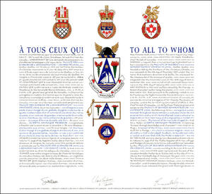 Lettres patentes concédant des emblèmes héraldiques à la Faculté des sciences de l’administration - Université Laval