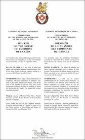 Letters patents confirming the blazon of the baton of the Speaker of the House of Commons of Canada