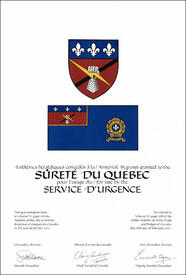 Lettres patentes concédant des emblèmes héraldiques à la Sûreté du Québec pour l’usage du Service d'urgence Lettres patentes concédant des emblèmes héraldiques à la Sûreté du Québec pour l’usage du Service d'urgence