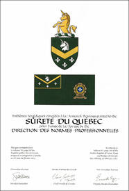 Letters patent granting heraldic emblems to the Sûreté du Québec for use by the Direction des normes professionnelles