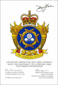Letters patent approving the Badge of the Canadian Forces Fire and CBRN Academy