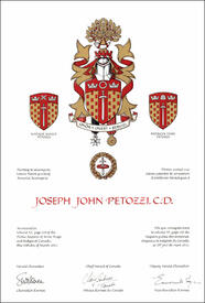 Lettres patentes concédant des emblèmes héraldiques à Joseph John Petozzi