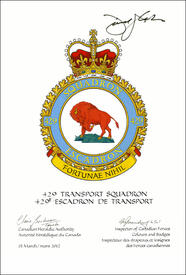 Lettres patentes confirmant le blasonnement de l'insigne du 429e Escadron de transport