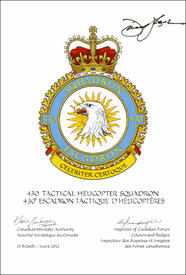 Letters patent confirming the blazon of the Badge of the 430 Tactical Helicopter Squadron Letters patent confirming the blazon of the Badge of the 430 Tactical Helicopter Squadron