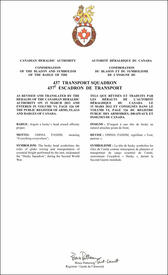 Letters patent confirming the blazon of the Badge of the 437 Transport Squadron