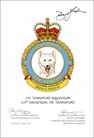 Lettres patentes confirmant le blasonnement de l'insigne du 437e Escadron de transport