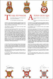 Letters patent granting heraldic emblems to Noël Augustus Kinsella Letters patent granting heraldic emblems to Noël Augustus Kinsella