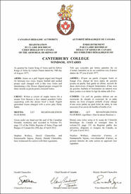 Letters patent registering the heraldic emblems of Canterbury College Letters patent registering the heraldic emblems of Canterbury College