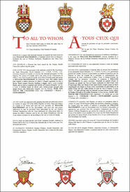 Letters patent granting heraldic emblems to William Macpherson