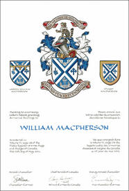 Letters patent granting heraldic emblems to William Macpherson Letters patent granting heraldic emblems to William Macpherson